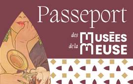 Morceau d'image ancienne d'une femme avec une choppe de bière et titre passeport musées de la bière